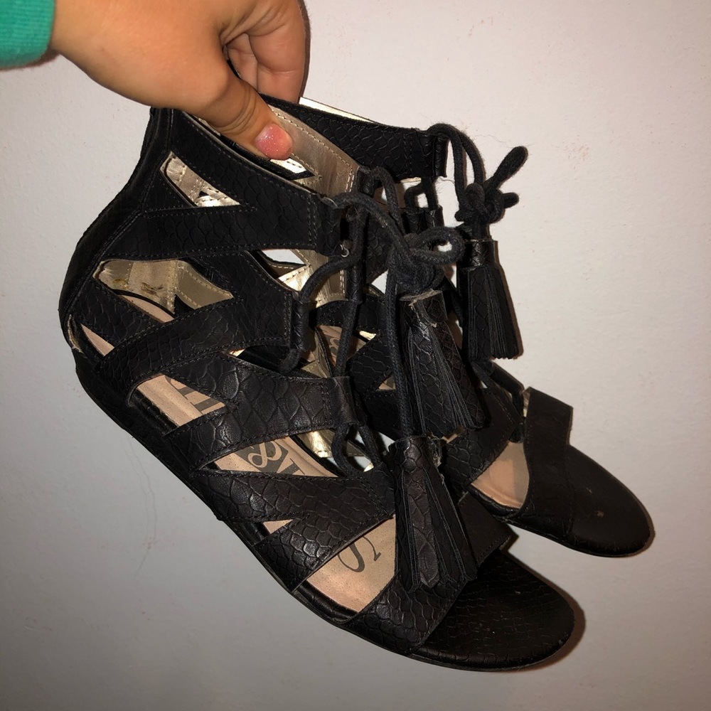 Sam and Libby Black Lace Up Sandals, Size 8 1/2